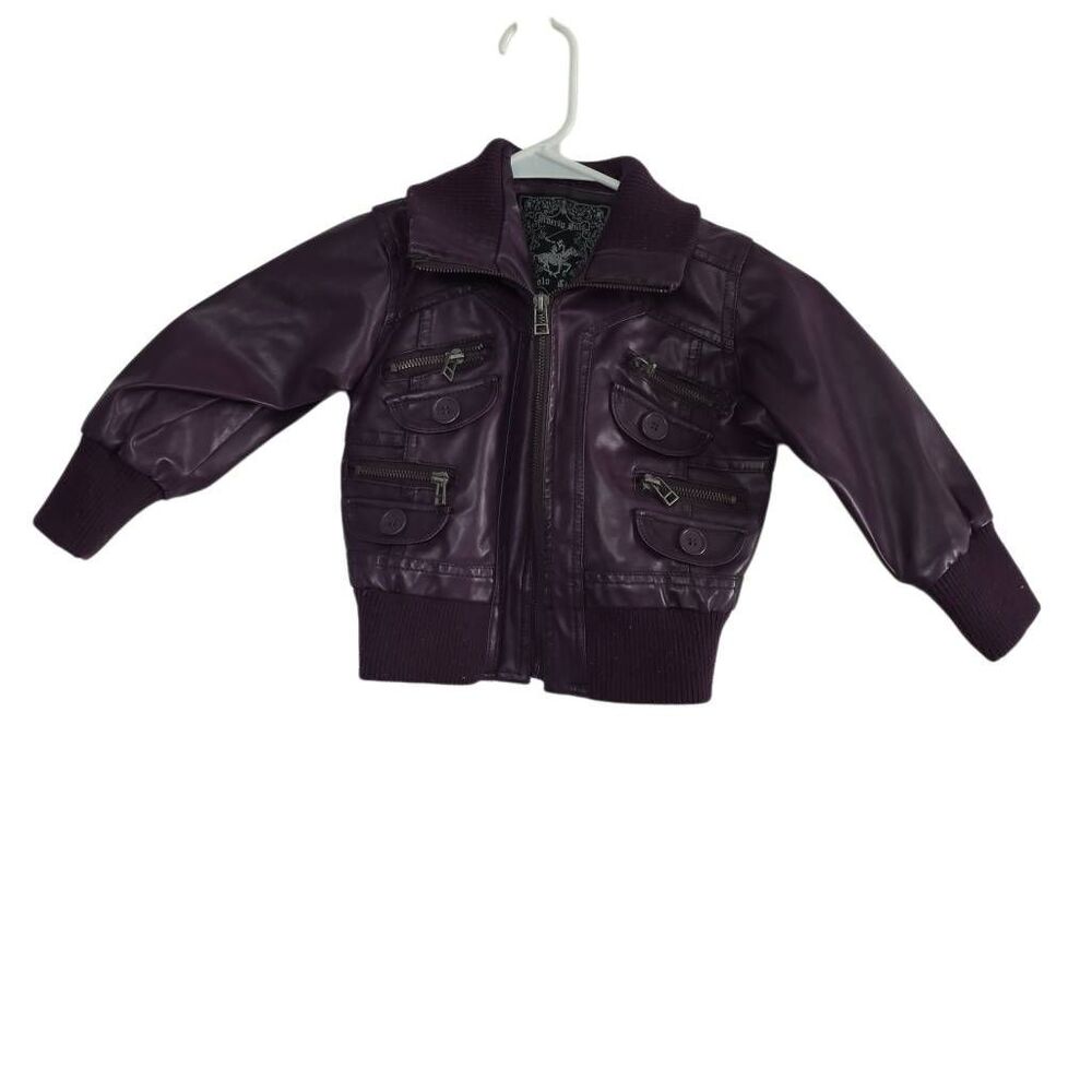 Beverly Hills Polo Club Girls Size 3T Purple Faux Leather Moto Full Zip Jacket